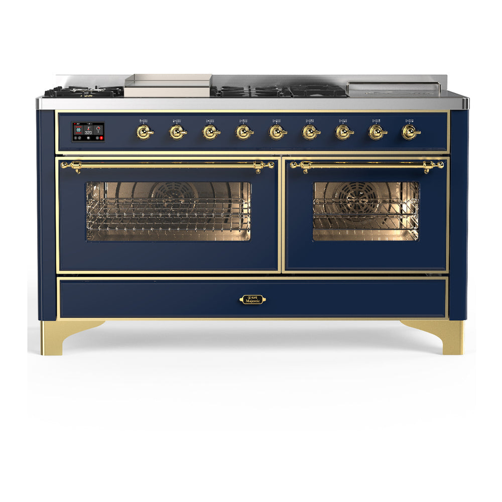 ILVE Majestic III 60" Midnight Blue Dual Fuel Range with 7 Burners, Griddle and French Top Triple Glass Door Natural Gas