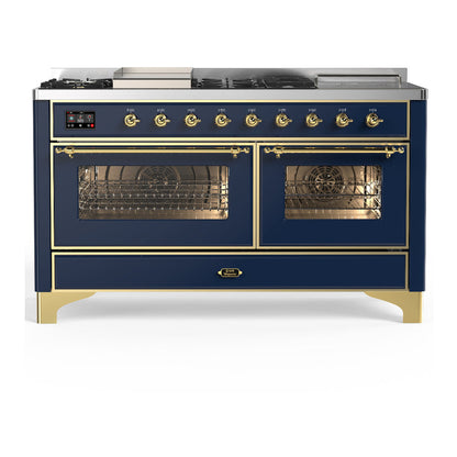 ILVE Majestic III 60" Midnight Blue Dual Fuel Range with 7 Burners, Griddle and French Top Triple Glass Door Natural Gas