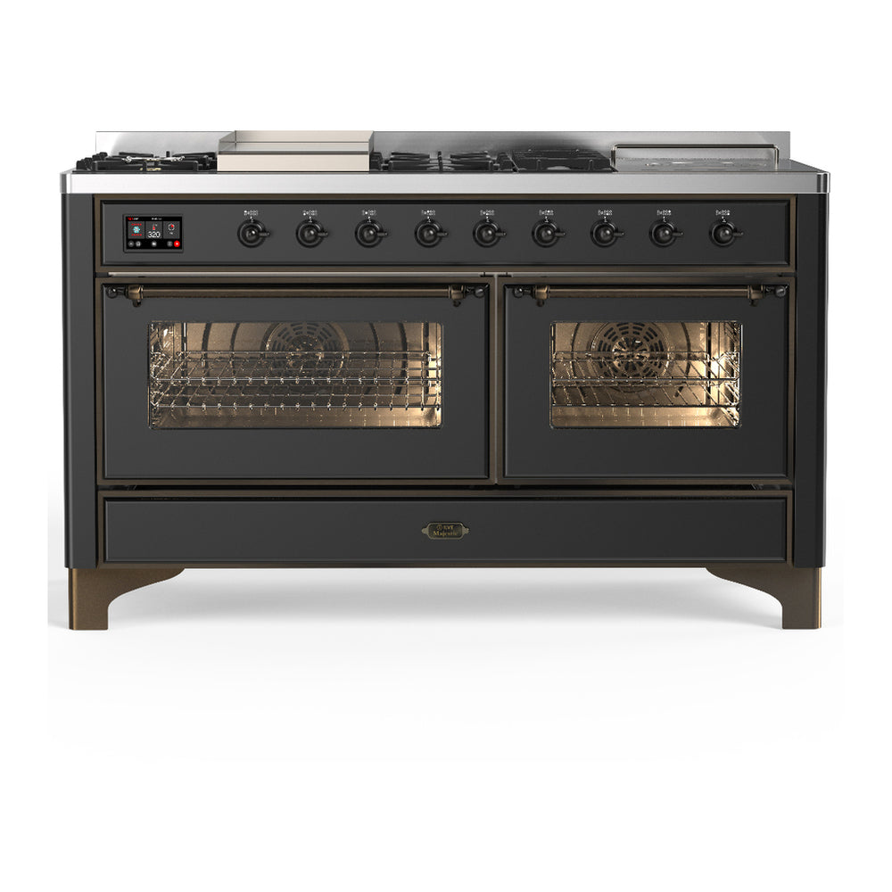 ILVE Majestic III 60" Graphite Matte Dual Fuel Range with 7 Burners, Griddle and French Top Triple Glass Door Liquid Propane