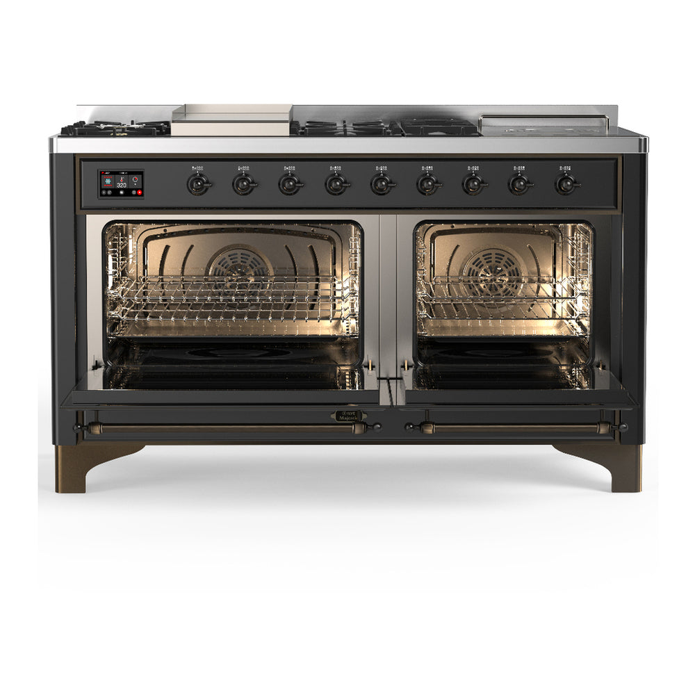 ILVE Majestic III 60" Graphite Matte Dual Fuel Range with 7 Burners, Griddle and French Top Triple Glass Door Liquid Propane