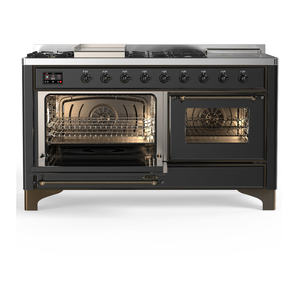 ILVE Majestic III 60" Graphite Matte Dual Fuel Range with 7 Burners, Griddle and French Top Triple Glass Door Natural Gas