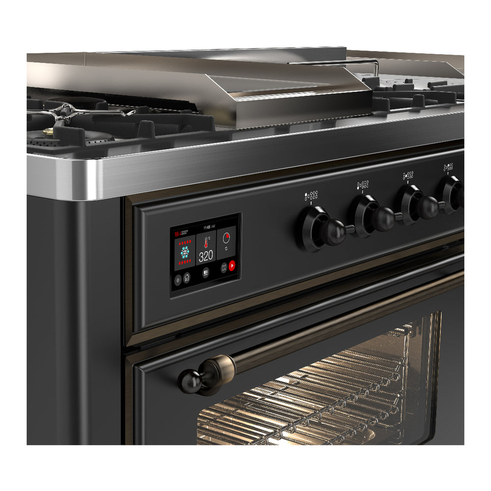 ILVE Majestic III 60" Graphite Matte Dual Fuel Range with 7 Burners, Griddle and French Top Triple Glass Door Liquid Propane