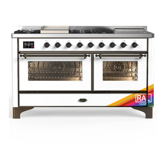 ILVE Majestic III 60" RAL Dual Fuel Range with 7 Burners, Griddle and French Top Triple Glass Door Liquid Propane