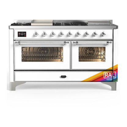 ILVE Majestic III 60" RAL Dual Fuel Range with 7 Burners, Griddle and French Top Triple Glass Door Natural Gas