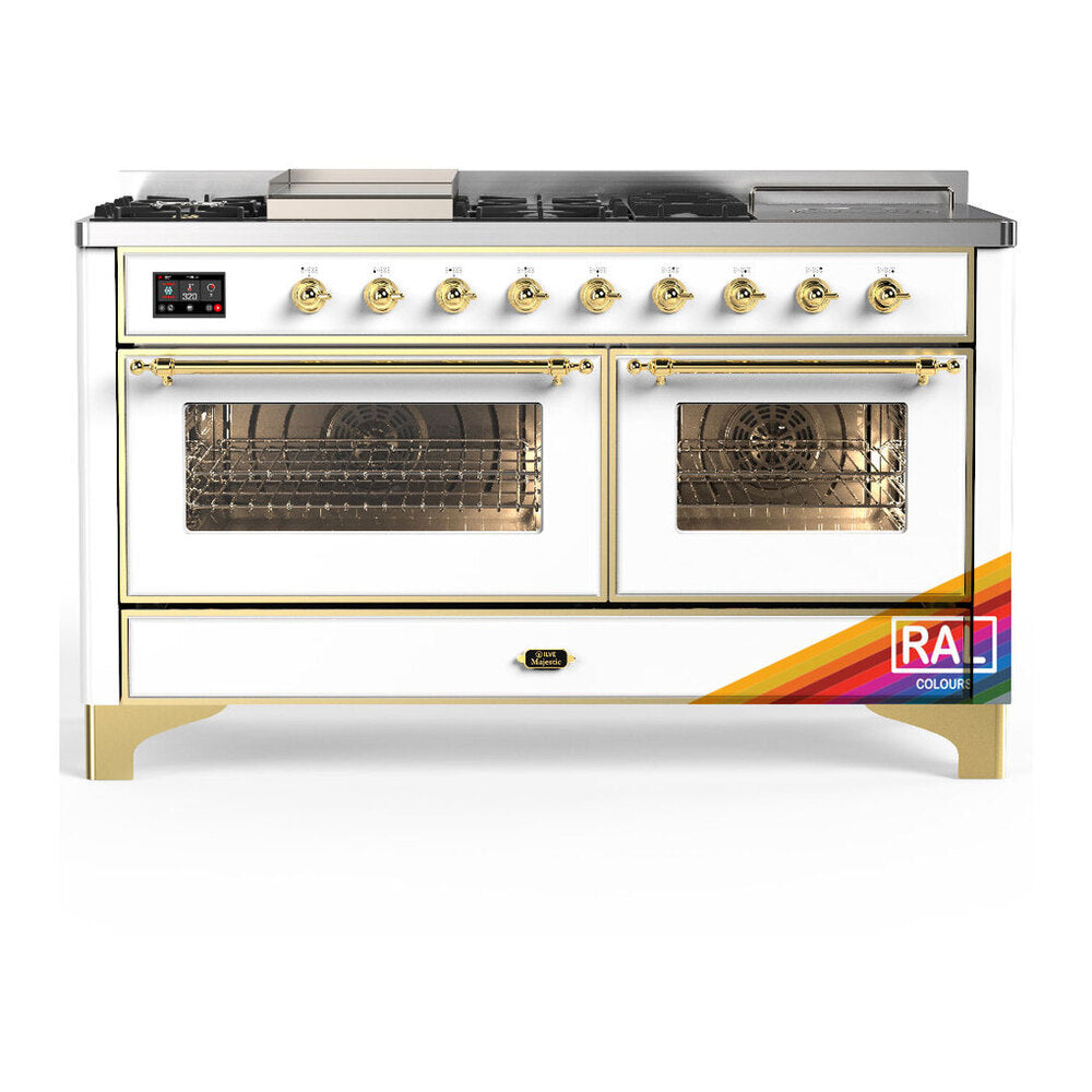 ILVE Majestic III 60" RAL Dual Fuel Range with 7 Burners, Griddle and French Top Triple Glass Door Natural Gas