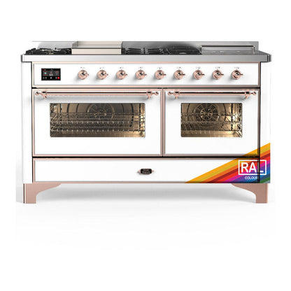 ILVE Majestic III 60" RAL Dual Fuel Range with 7 Burners, Griddle and French Top Triple Glass Door Liquid Propane