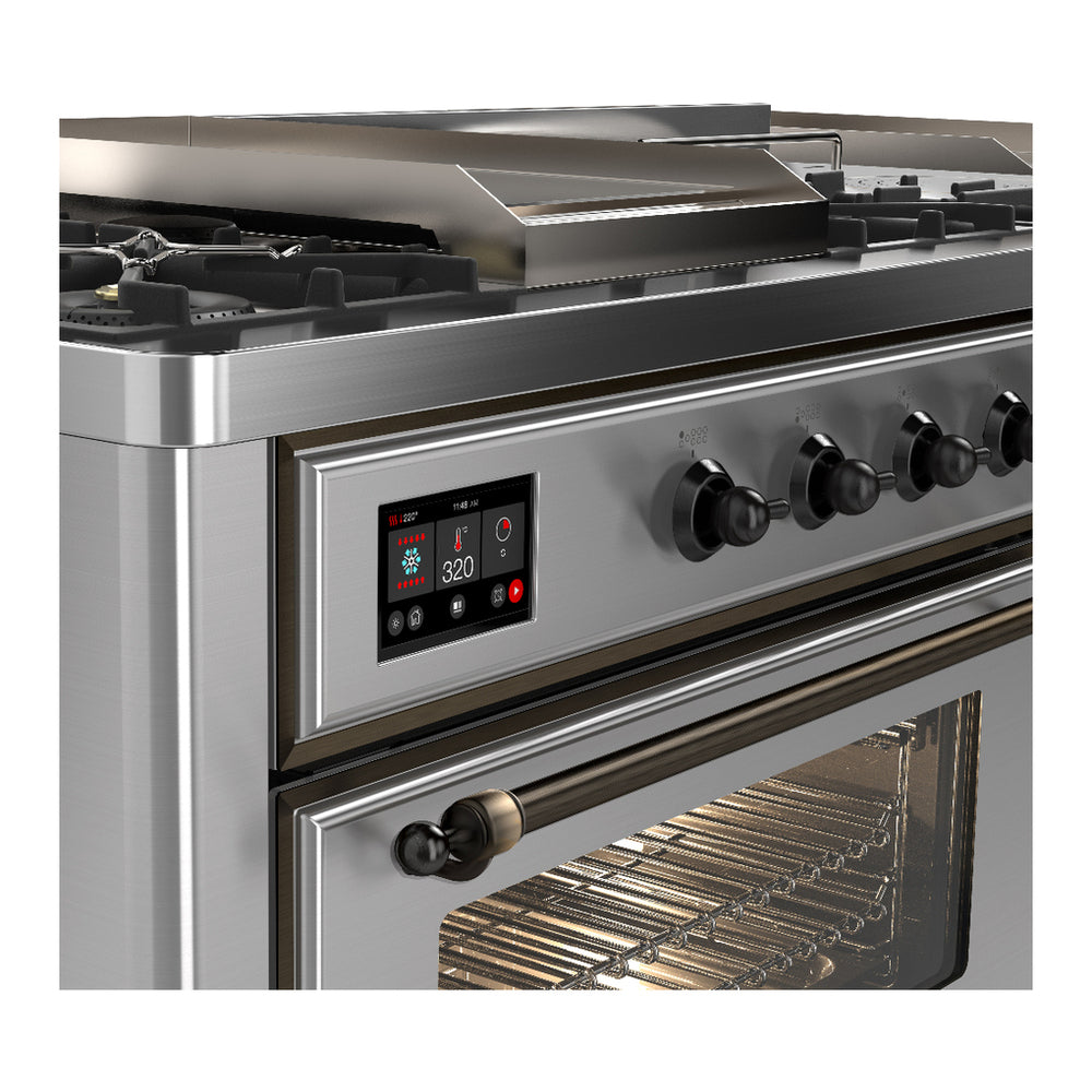 ILVE Majestic III 60" Stainless Steel Dual Fuel Range with 7 Burners, Griddle and French Top Triple Glass Door Liquid Propane