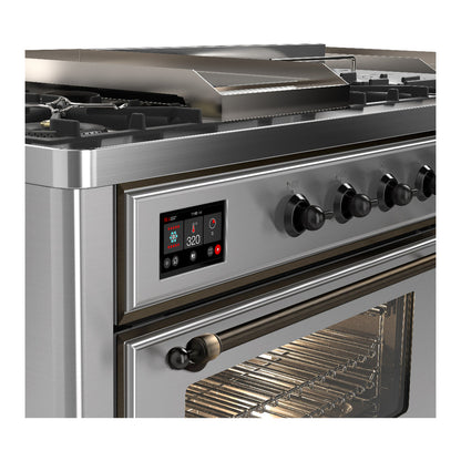 ILVE Majestic III 60" Stainless Steel Dual Fuel Range with 7 Burners, Griddle and French Top Triple Glass Door Natural Gas