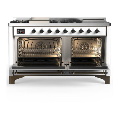 ILVE Majestic III 60" White Dual Fuel Range with 7 Burners, Griddle and French Top Triple Glass Door Natural Gas