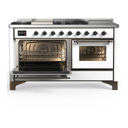 ILVE Majestic III 60" White Dual Fuel Range with 7 Burners, Griddle and French Top Triple Glass Door Natural Gas