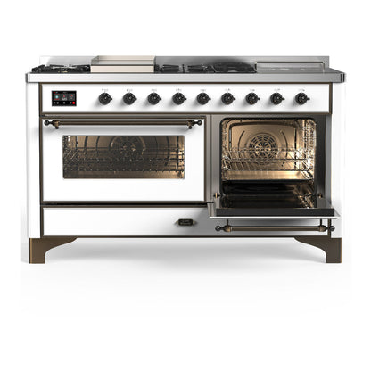 ILVE Majestic III 60" White Dual Fuel Range with 7 Burners, Griddle and French Top Triple Glass Door Natural Gas