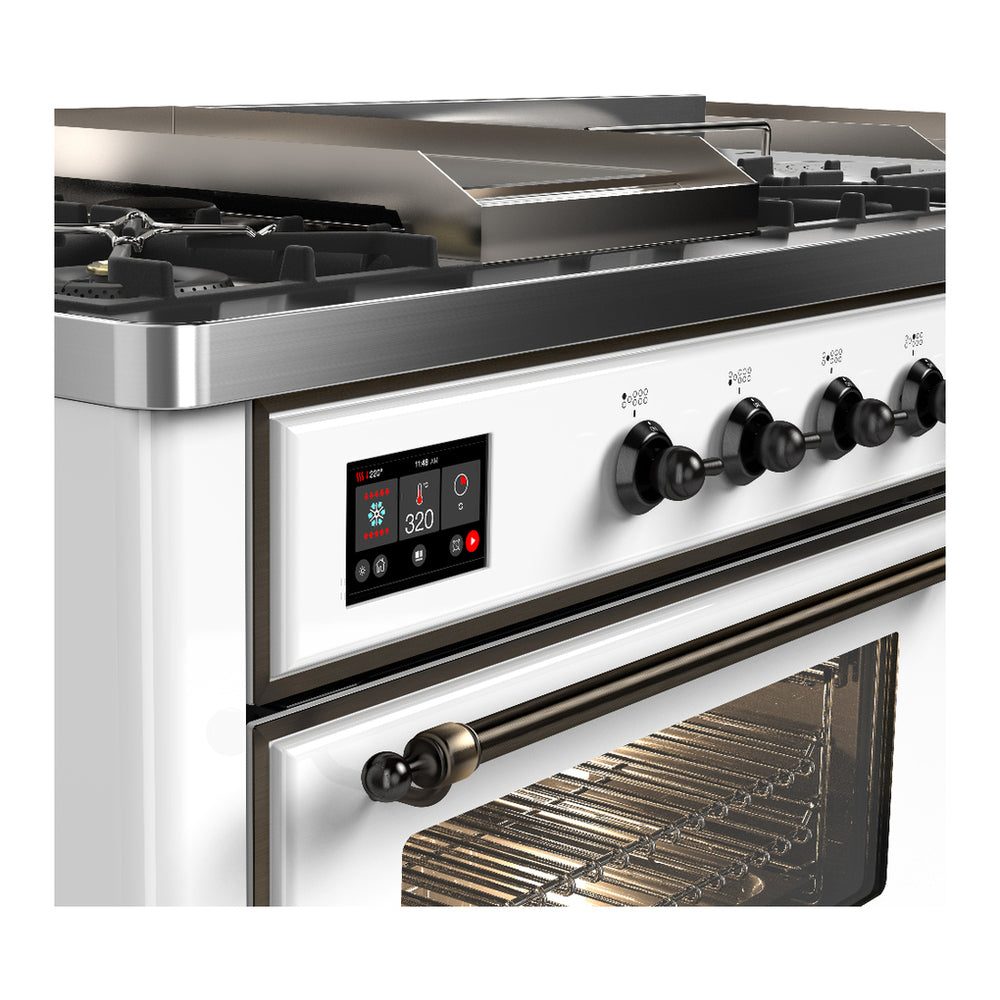ILVE Majestic III 60" White Dual Fuel Range with 7 Burners, Griddle and French Top Triple Glass Door Natural Gas