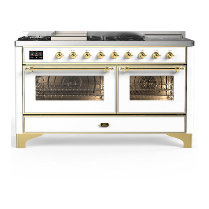 ILVE Majestic III 60" White Dual Fuel Range with 7 Burners, Griddle and French Top Triple Glass Door Natural Gas