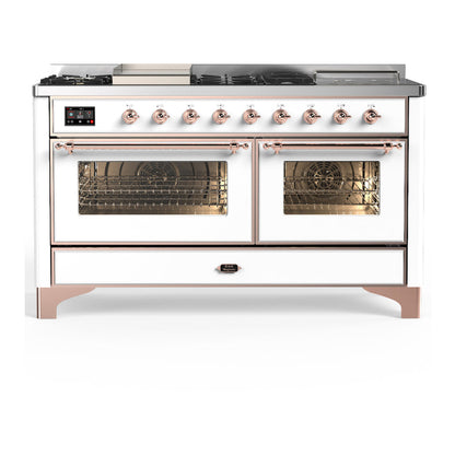 ILVE Majestic III 60" White Dual Fuel Range with 7 Burners, Griddle and French Top Triple Glass Door Natural Gas