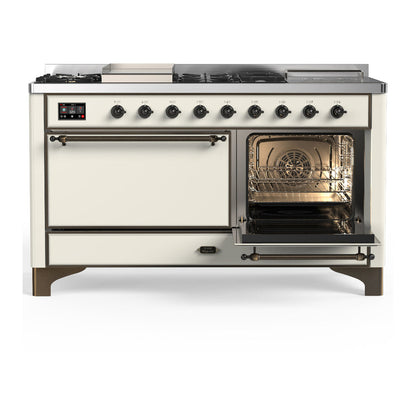 ILVE Majestic III 60" Antique White Dual Fuel Range with 7 Burners, Griddle and French Top Solid Door Natural Gas