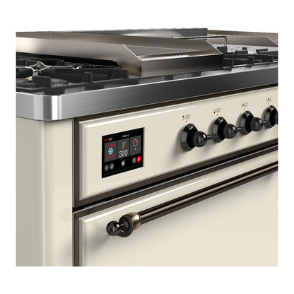 ILVE Majestic III 60" Antique White Dual Fuel Range with 7 Burners, Griddle and French Top Solid Door Liquid Propane