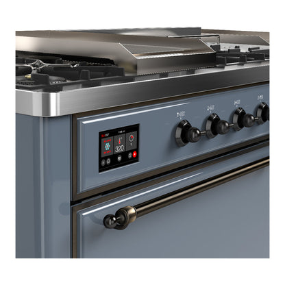 ILVE Majestic III 60" Blue Grey Dual Fuel Range with 7 Burners, Griddle and French Top Solid Door Liquid Propane