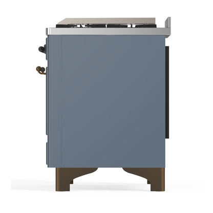 ILVE Majestic III 60" Blue Grey Dual Fuel Range with 7 Burners, Griddle and French Top Solid Door Natural Gas