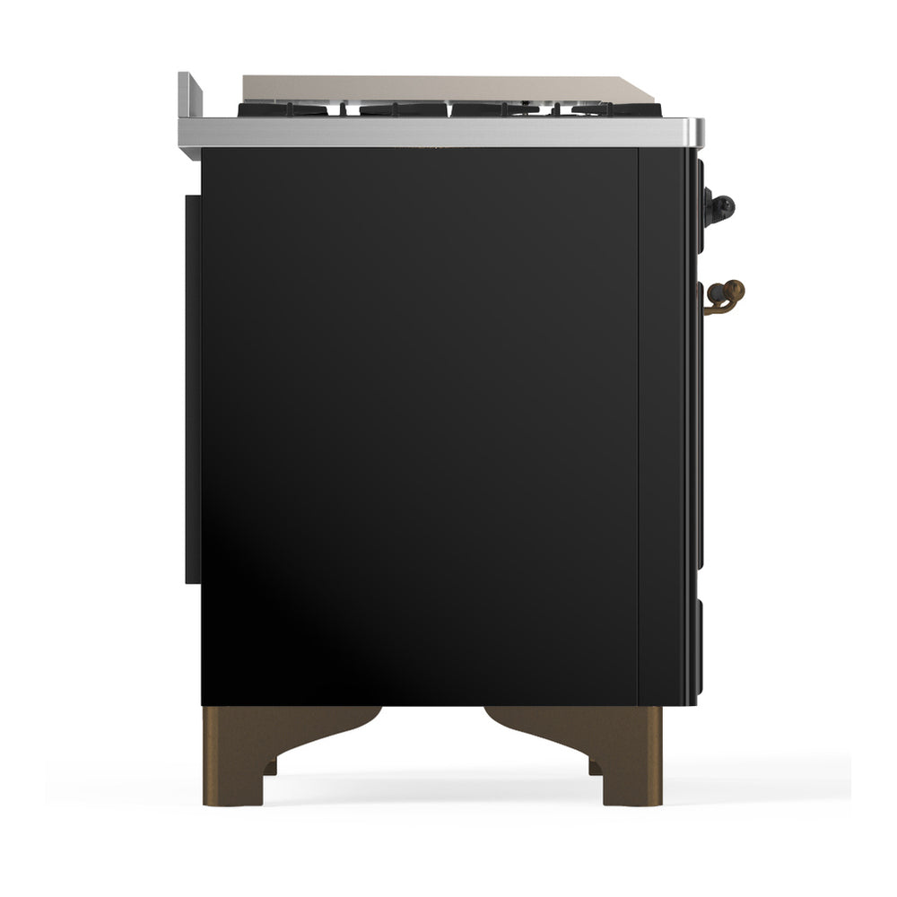 ILVE Majestic III 60" Glossy Black Dual Fuel Range with 7 Burners, Griddle and French Top Solid Door Liquid Propane