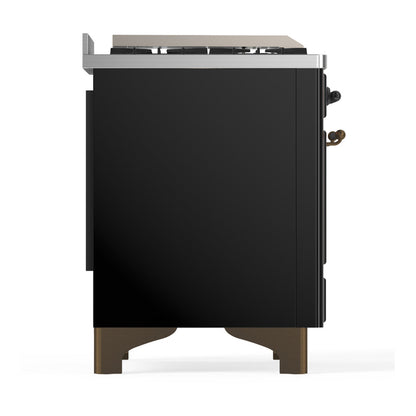 ILVE Majestic III 60" Glossy Black Dual Fuel Range with 7 Burners, Griddle and French Top Solid Door Liquid Propane