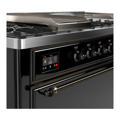 ILVE Majestic III 60" Glossy Black Dual Fuel Range with 7 Burners, Griddle and French Top Solid Door Natural Gas