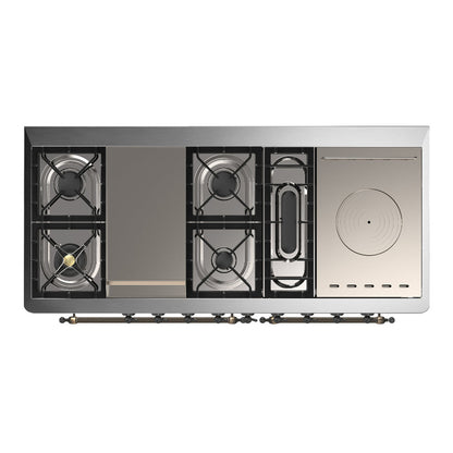 ILVE Majestic III 60" Burgundy Dual Fuel Range with 7 Burners, Griddle and French Top Solid Door Liquid Propane