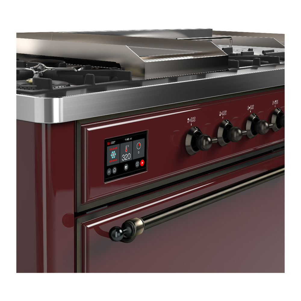ILVE Majestic III 60" Burgundy Dual Fuel Range with 7 Burners, Griddle and French Top Solid Door Liquid Propane