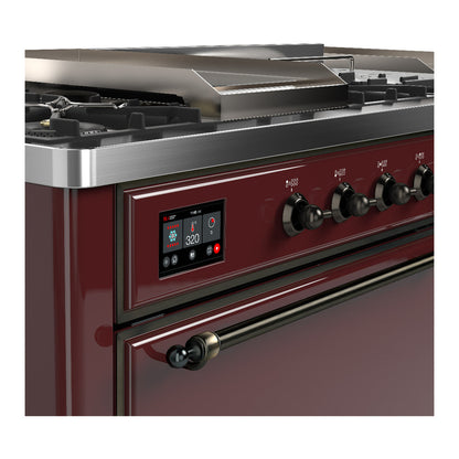 ILVE Majestic III 60" Burgundy Dual Fuel Range with 7 Burners, Griddle and French Top Solid Door Natural Gas