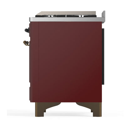 ILVE Majestic III 60" Burgundy Dual Fuel Range with 7 Burners, Griddle and French Top Solid Door Liquid Propane