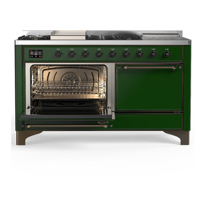 ILVE Majestic III 60" Emerald Green Dual Fuel Range with 7 Burners, Griddle and French Top Solid Door Natural Gas