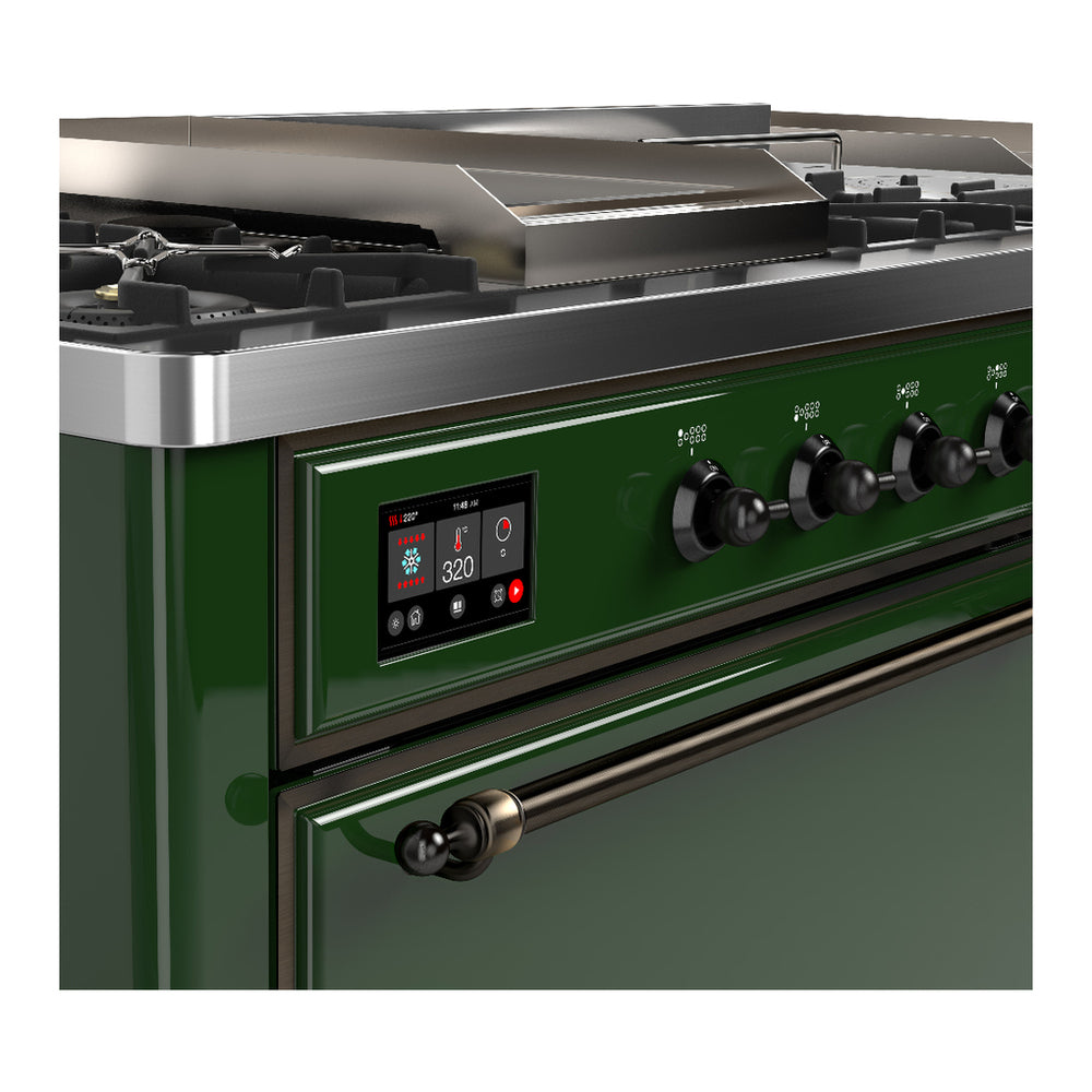 ILVE Majestic III 60" Emerald Green Dual Fuel Range with 7 Burners, Griddle and French Top Solid Door Liquid Propane