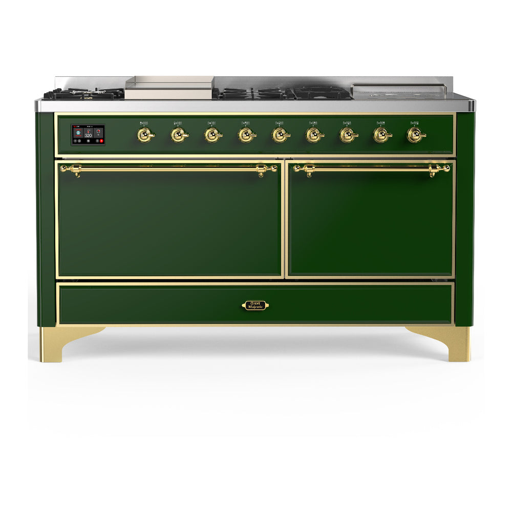 ILVE Majestic III 60" Emerald Green Dual Fuel Range with 7 Burners, Griddle and French Top Solid Door Natural Gas