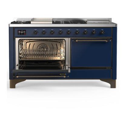 ILVE Majestic III 60" Midnight Blue Dual Fuel Range with 7 Burners, Griddle and French Top Solid Door Natural Gas