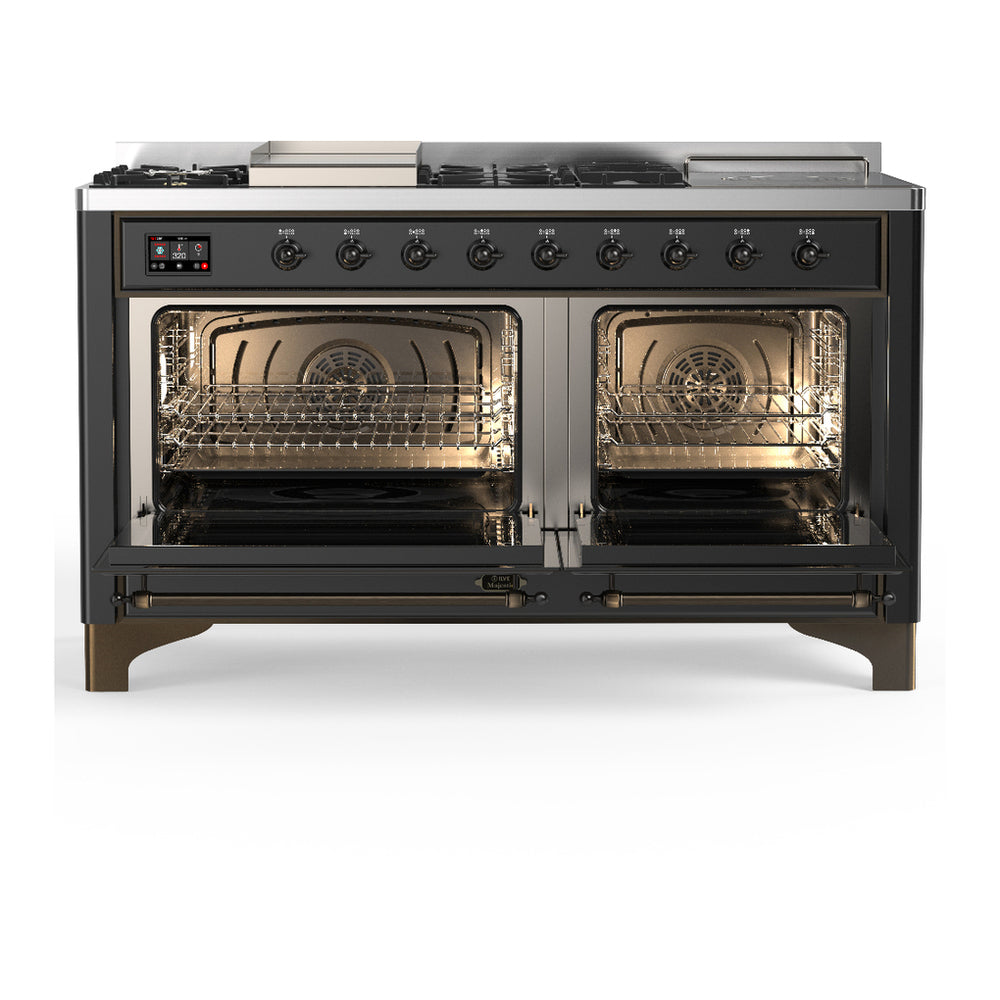 ILVE Majestic III 60" Graphite Matte Dual Fuel Range with 7 Burners, Griddle and French Top Solid Door Natural Gas