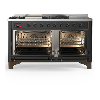 ILVE Majestic III 60" Graphite Matte Dual Fuel Range with 7 Burners, Griddle and French Top Solid Door Natural Gas