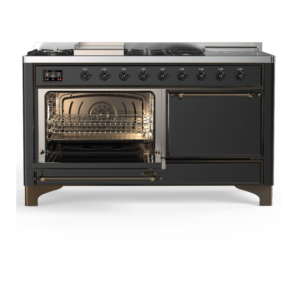ILVE Majestic III 60" Graphite Matte Dual Fuel Range with 7 Burners, Griddle and French Top Solid Door Natural Gas