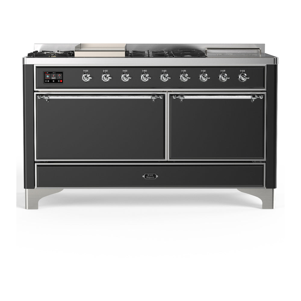 ILVE Majestic III 60" Graphite Matte Dual Fuel Range with 7 Burners, Griddle and French Top Solid Door Natural Gas