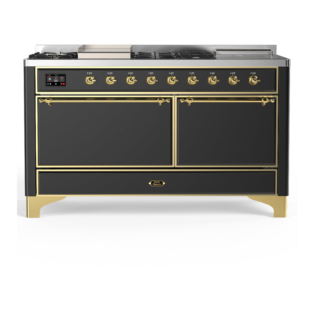 ILVE Majestic III 60" Graphite Matte Dual Fuel Range with 7 Burners, Griddle and French Top Solid Door Liquid Propane