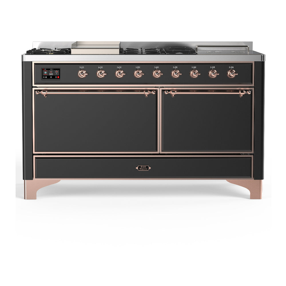 ILVE Majestic III 60" Graphite Matte Dual Fuel Range with 7 Burners, Griddle and French Top Solid Door Liquid Propane