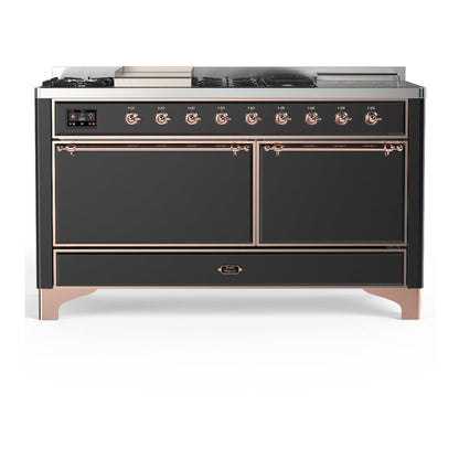 ILVE Majestic III 60" Graphite Matte Dual Fuel Range with 7 Burners, Griddle and French Top Solid Door Natural Gas