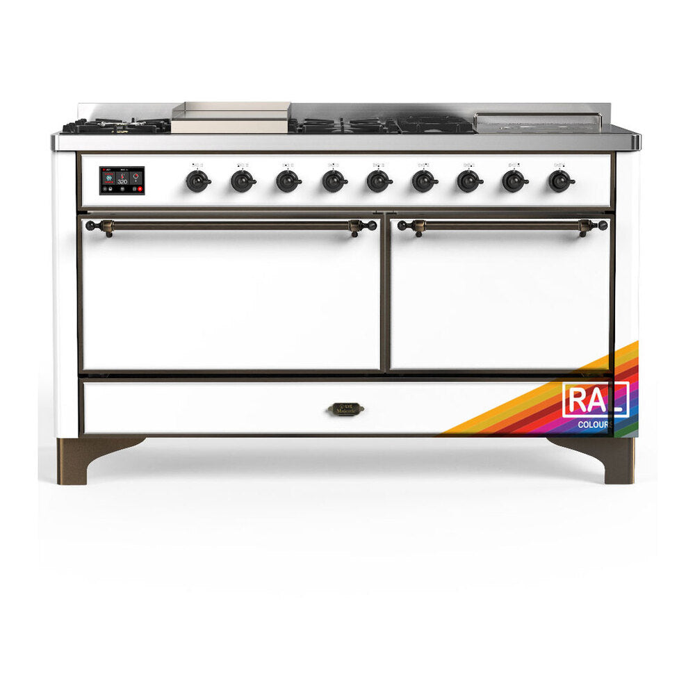 ILVE Majestic III 60" RAL Dual Fuel Range with 7 Burners, Griddle and French Top Solid Door Liquid Propane