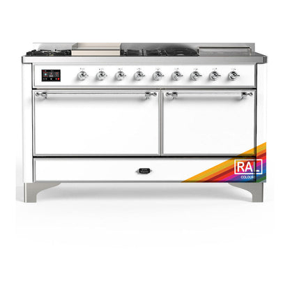 ILVE Majestic III 60" RAL Dual Fuel Range with 7 Burners, Griddle and French Top Solid Door Natural Gas
