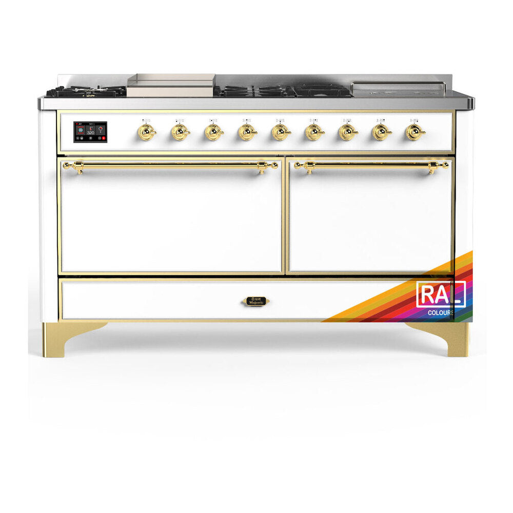ILVE Majestic III 60" RAL Dual Fuel Range with 7 Burners, Griddle and French Top Solid Door Liquid Propane