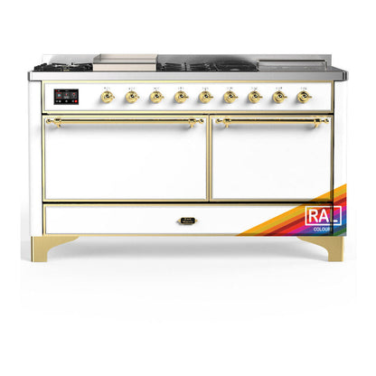 ILVE Majestic III 60" RAL Dual Fuel Range with 7 Burners, Griddle and French Top Solid Door Liquid Propane