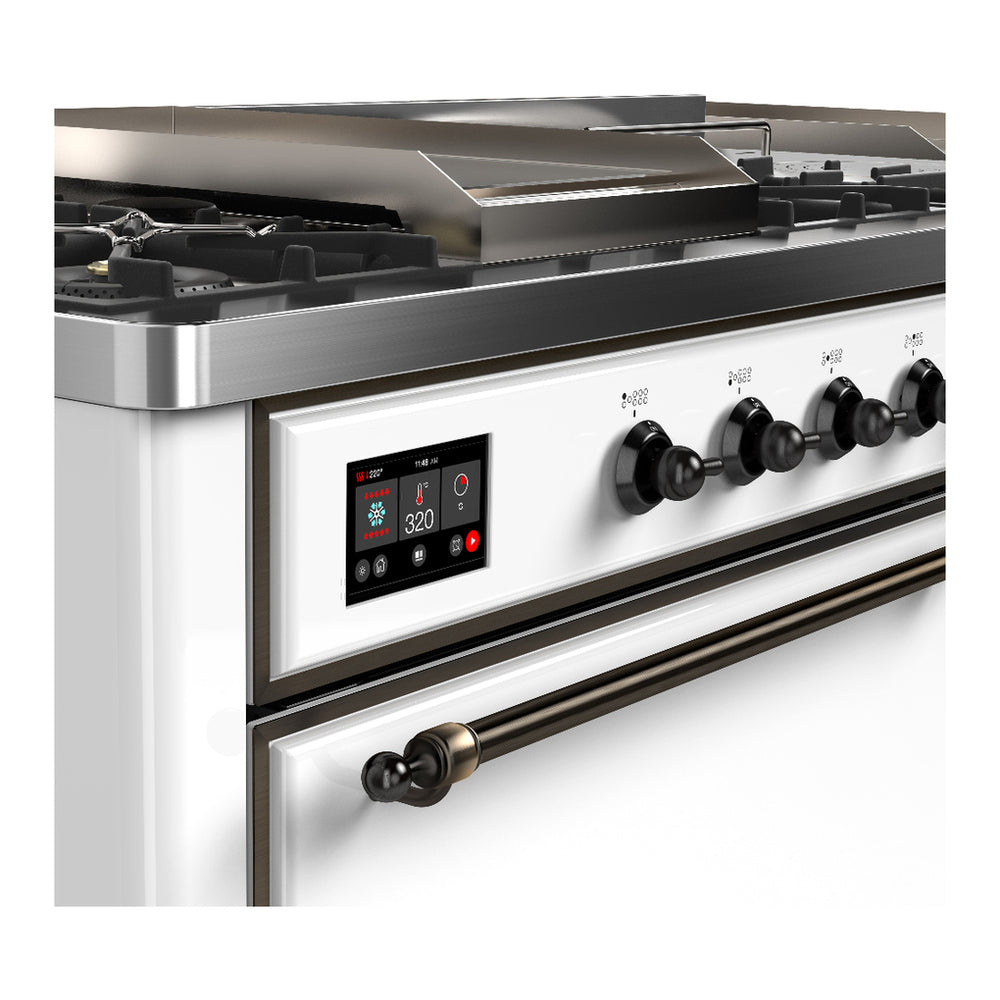 ILVE Majestic III 60" White Dual Fuel Range with 7 Burners, Griddle and French Top Solid Door Liquid Propane