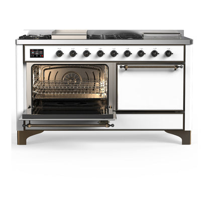 ILVE Majestic III 60" White Dual Fuel Range with 7 Burners, Griddle and French Top Solid Door Natural Gas