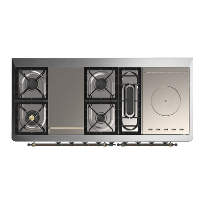 ILVE Majestic III 60" White Dual Fuel Range with 7 Burners, Griddle and French Top Solid Door Liquid Propane