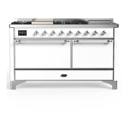 ILVE Majestic III 60" White Dual Fuel Range with 7 Burners, Griddle and French Top Solid Door Natural Gas