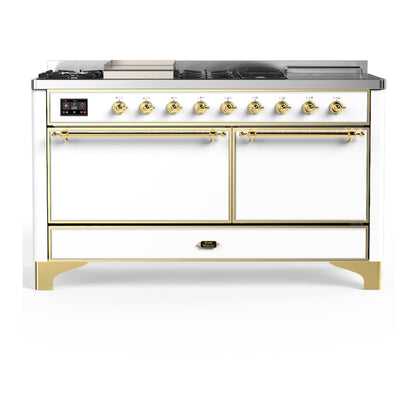 ILVE Majestic III 60" White Dual Fuel Range with 7 Burners, Griddle and French Top Solid Door Liquid Propane