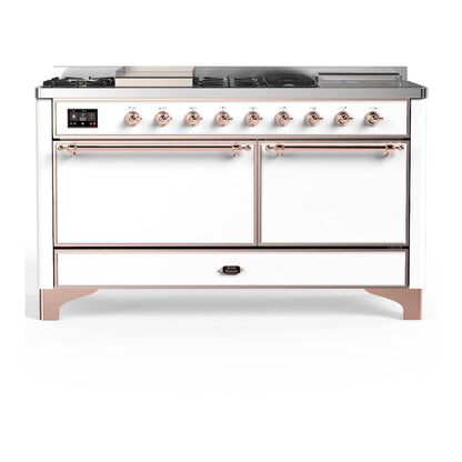 ILVE Majestic III 60" White Dual Fuel Range with 7 Burners, Griddle and French Top Solid Door Liquid Propane